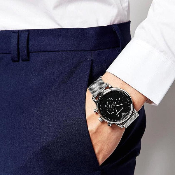Emporio Armani Men's Silver Watch, Black Dial | Ar1808 by i-watch
