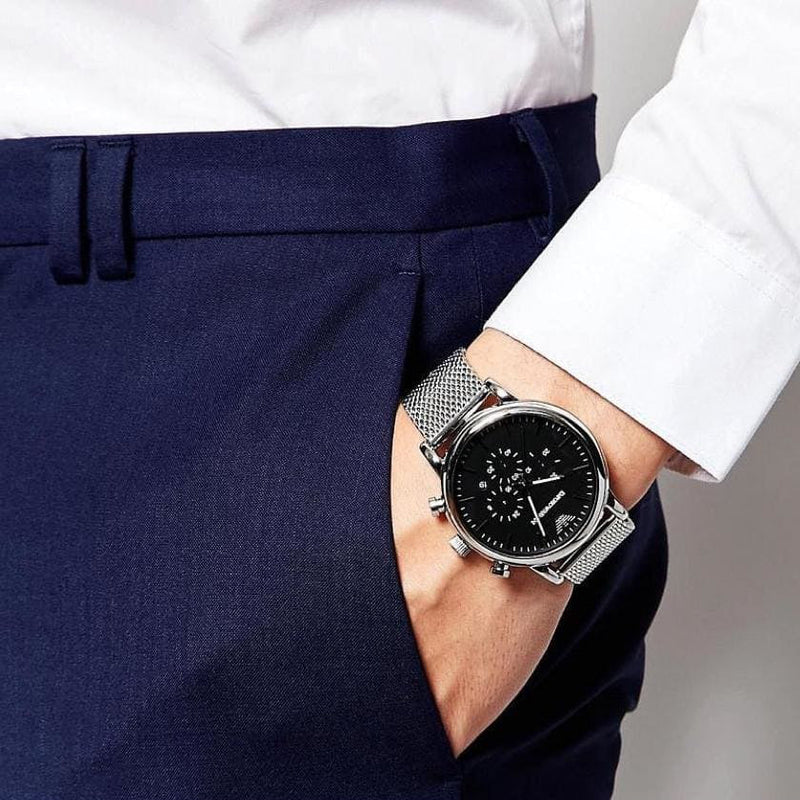 Emporio Armani Men's Silver Watch, Black Dial | Ar1808 by i-watch