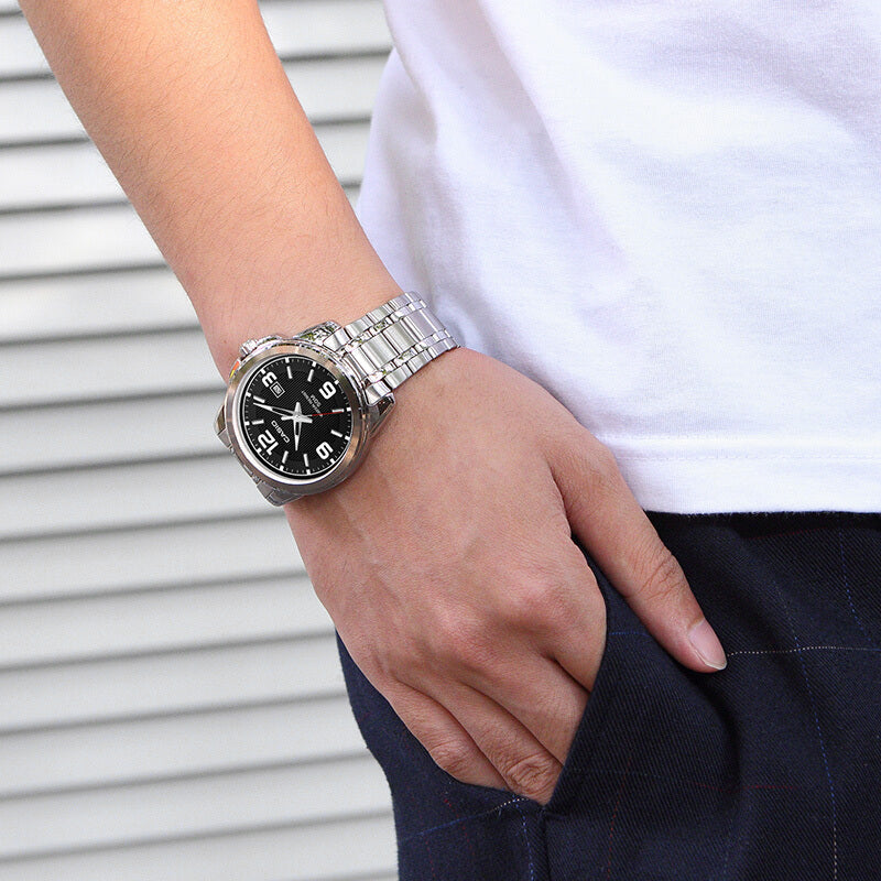 Timeless Elegance Men's Stainless Steel, Leather Strap | MTP-1374L-7AVDF