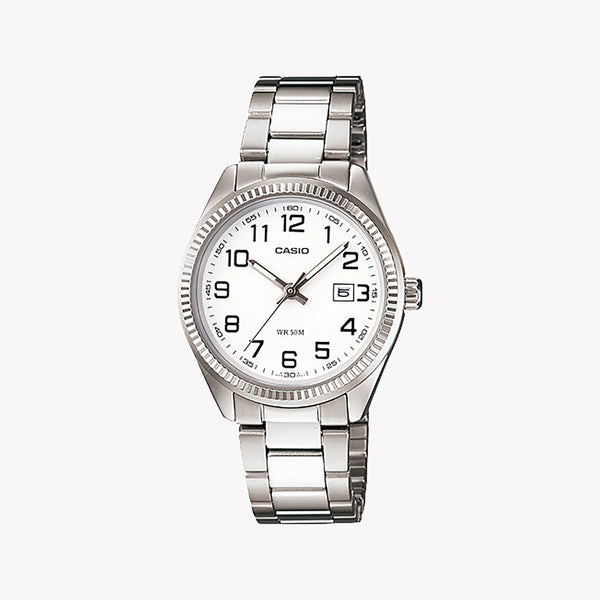 Casio Ltp-1302d-7bvdf - Sporty Elegance Women's Timepiece In Silver & White by i-watch