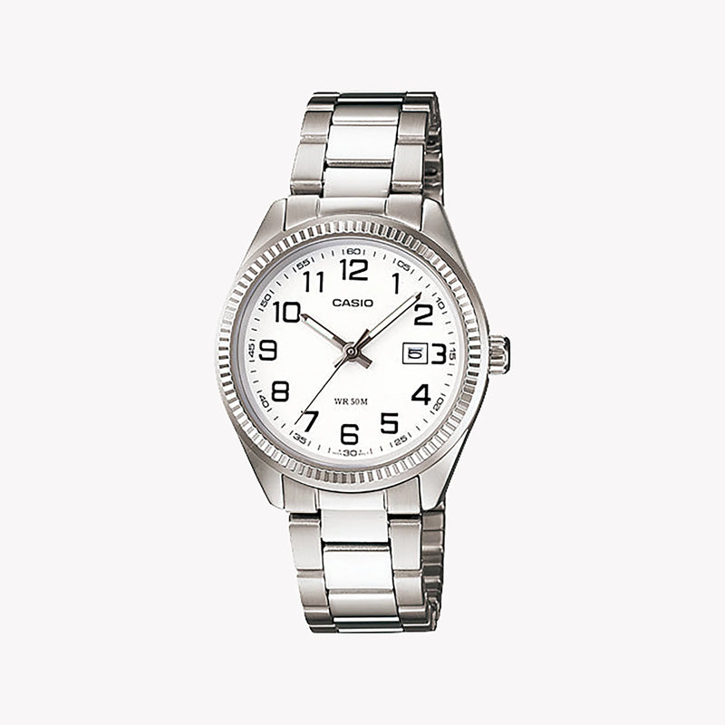 Casio Ltp-1302d-7bvdf - Sporty Elegance Women's Timepiece In Silver & White by i-watch
