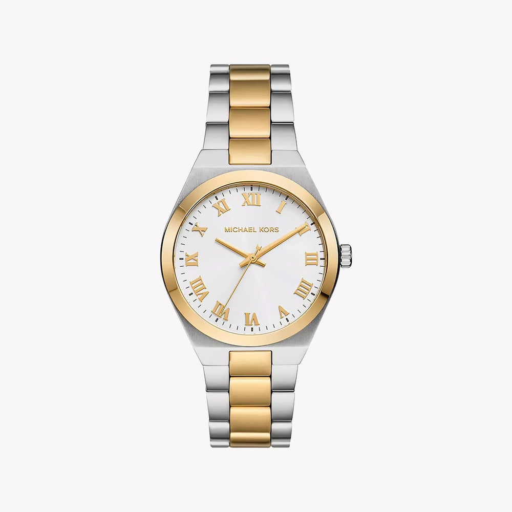 ★MICHAEL KORS★　クリスタルベゼルウォッチ　ホワイト×ゴールド Relógio Michael Kors Feminino em Silicone Branco MK7484/2DN