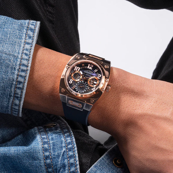 Guess Men's Rose Gold & Blue Silicone Watch | Gw0569g3 by i-watch