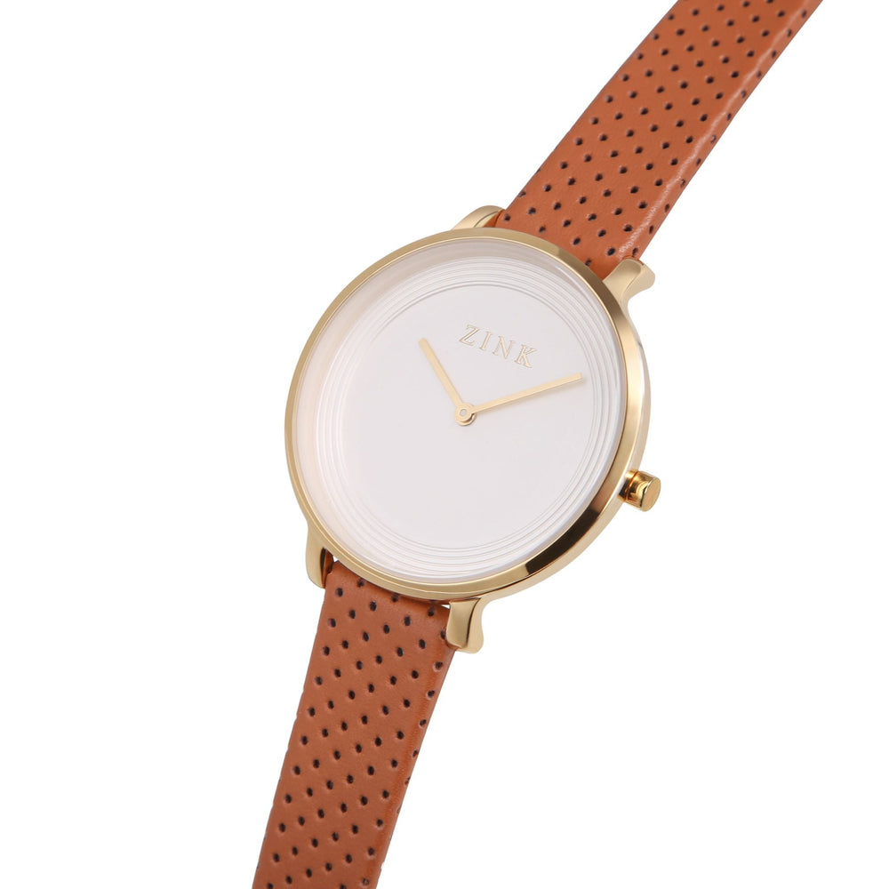 Zink Women's Watch With Gold Stainless Steel Case And Brown Leather Band by i-watch