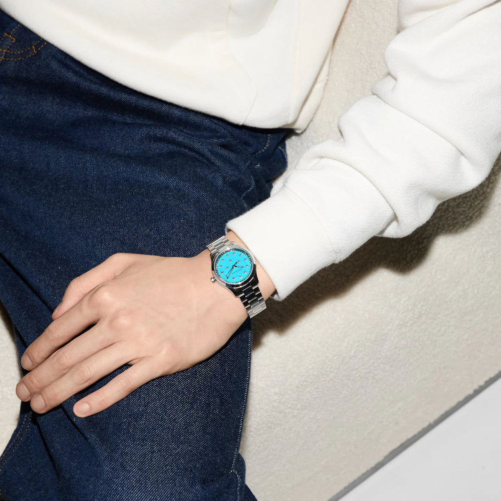 Gucci Women's Silver Watch, Turquoise Dial | Ya1265044 by i-watch