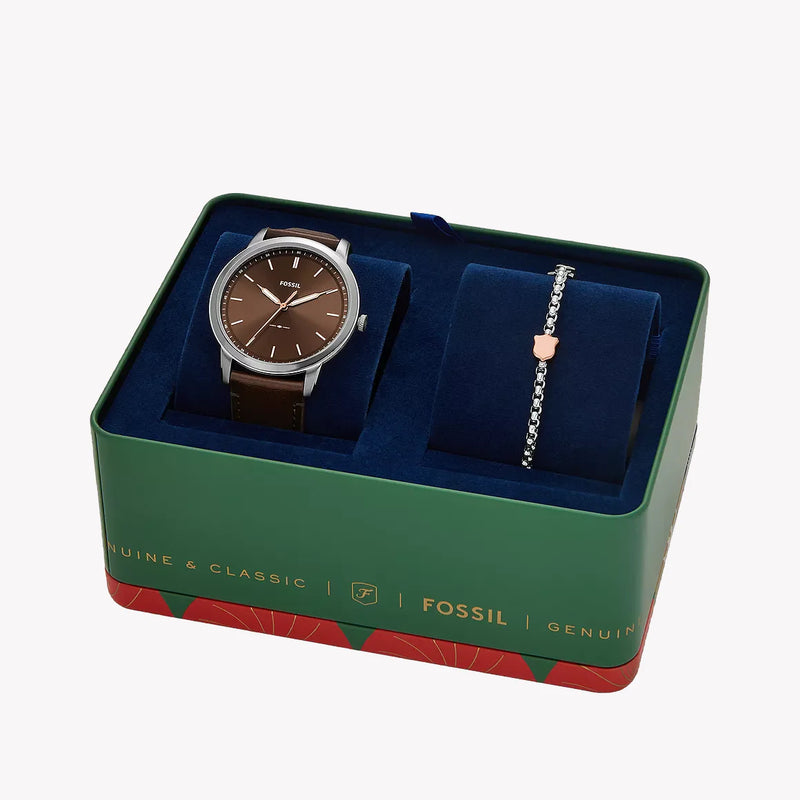 Fossil Men's Brown Leather Watch, Silver Case | Fs6019set by i-watch