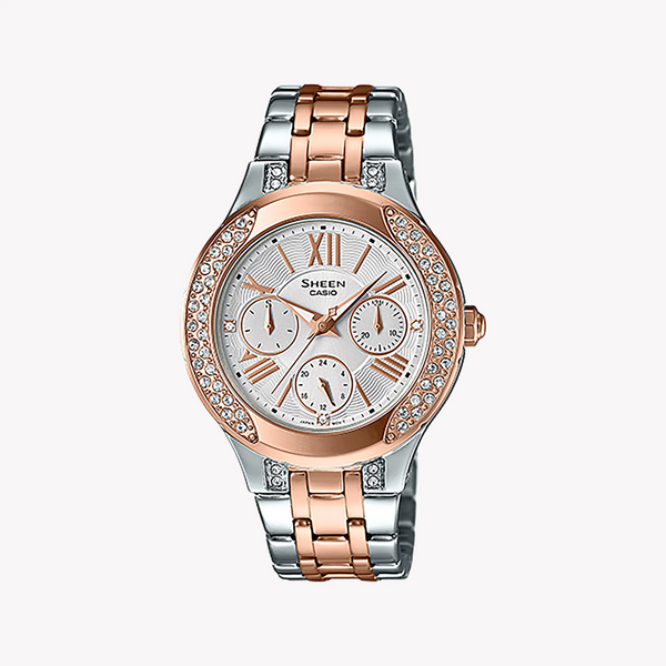 Casio She-3809sg-7audr Sporty Elegance - Rose Gold Shimmer Women's Watch With Swarovski® Crystals And Stainless Steel Band by i-watch