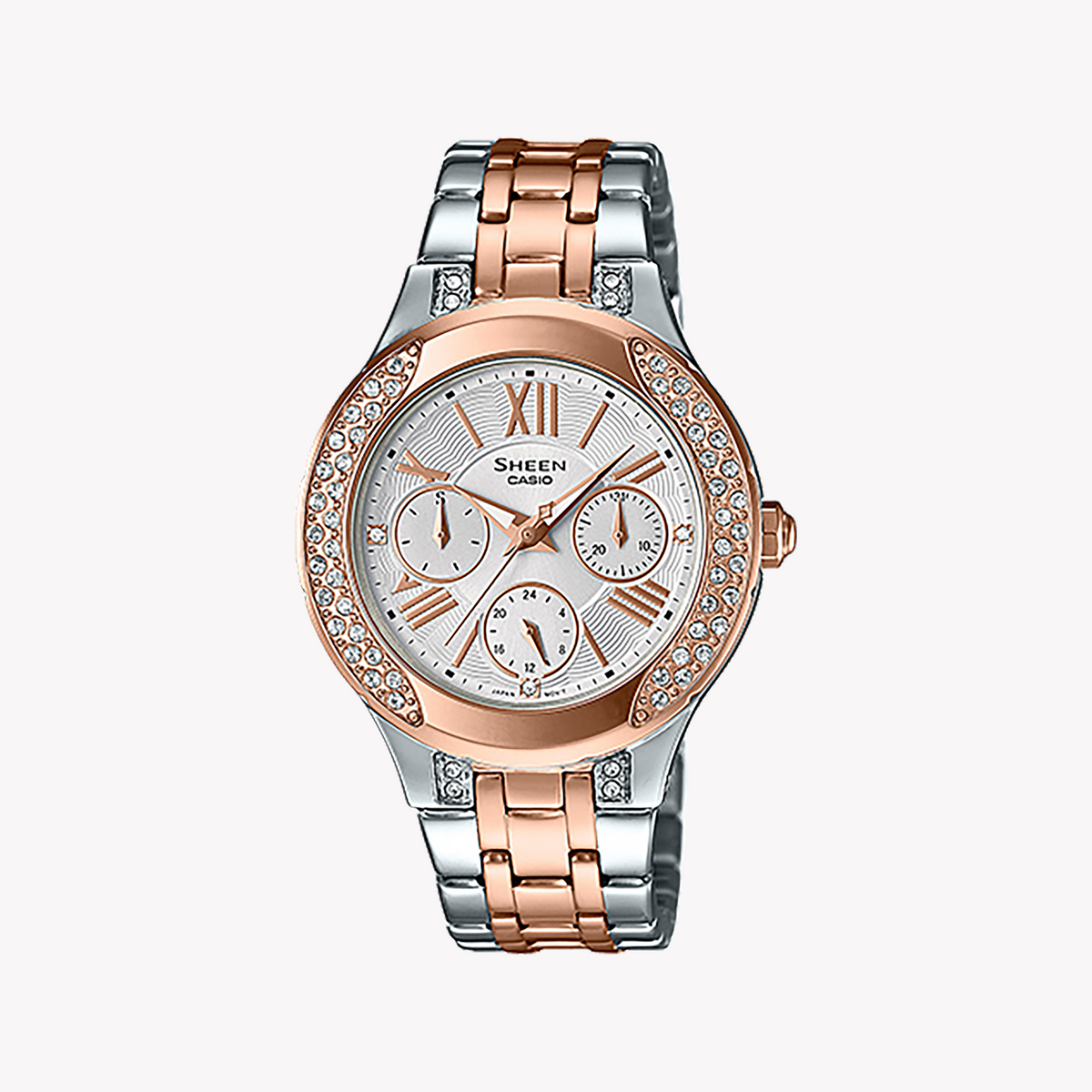 CASIO SHE-3809SG-7AUDR SPORTY ELEGANCE - ROSE GOLD SHIMMER Women's Watch with Swarovski® Crystals and Stainless Steel Band