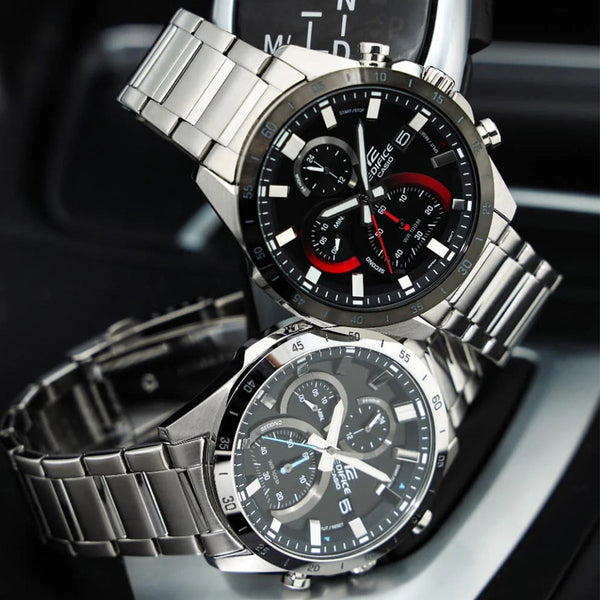 Edifice Men's Silver Watch, Black Dial | Efr-571db-1a1vuef by i-watch