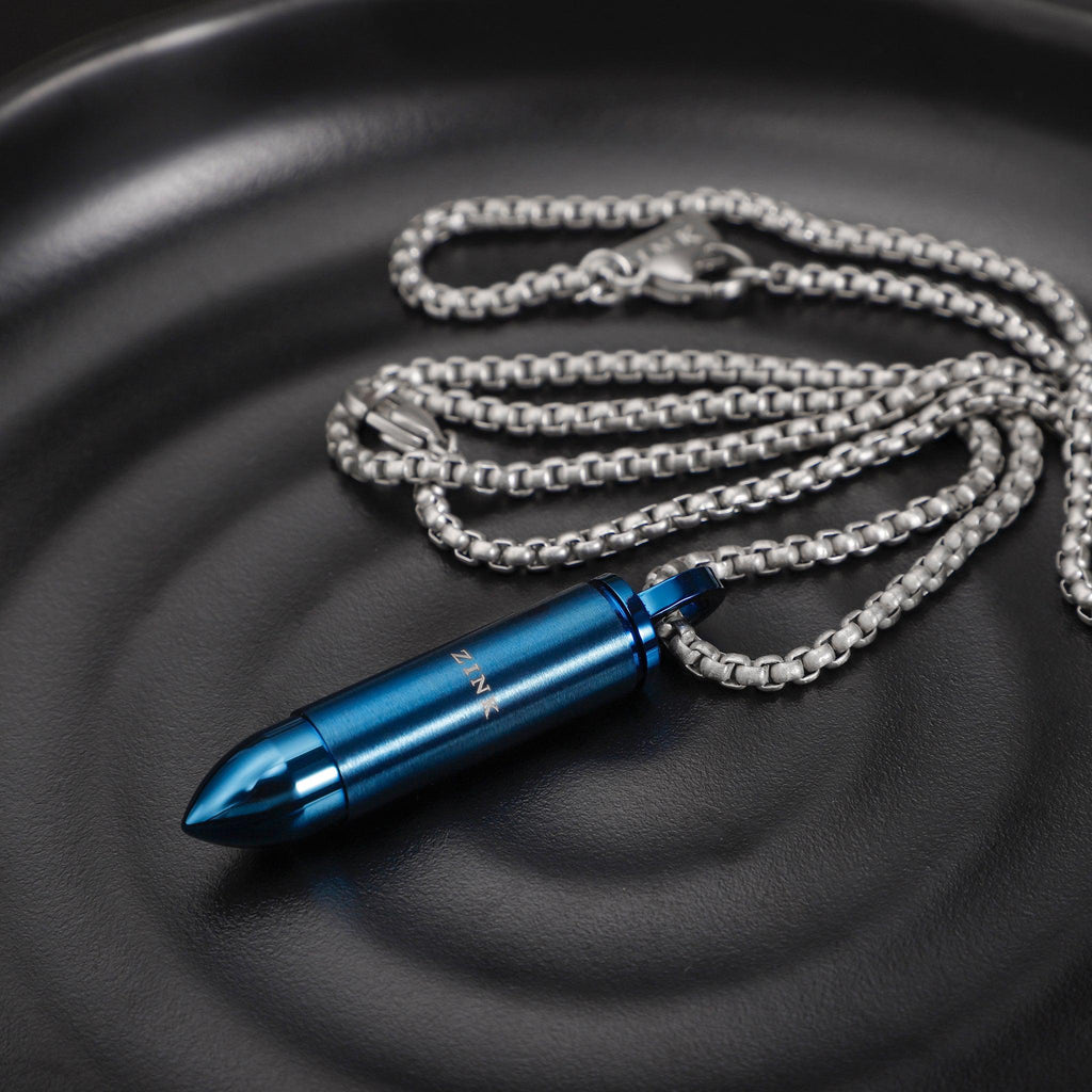 Zink Men's Stainless Steel Necklace - Silver & Blue | Zjpd015bl