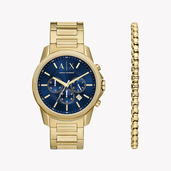 Armani Exchange Men's Gold Watch, Blue Dial | Ax7151set by i-watch