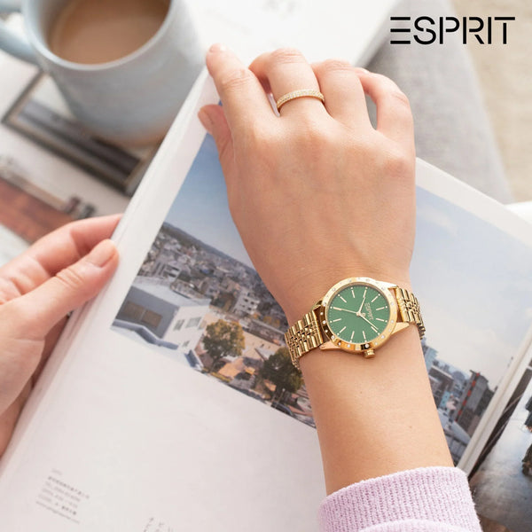 Esprit Women's Gold Stainless Steel Watch, Green Dial | Es1l189m0035 by i-watch