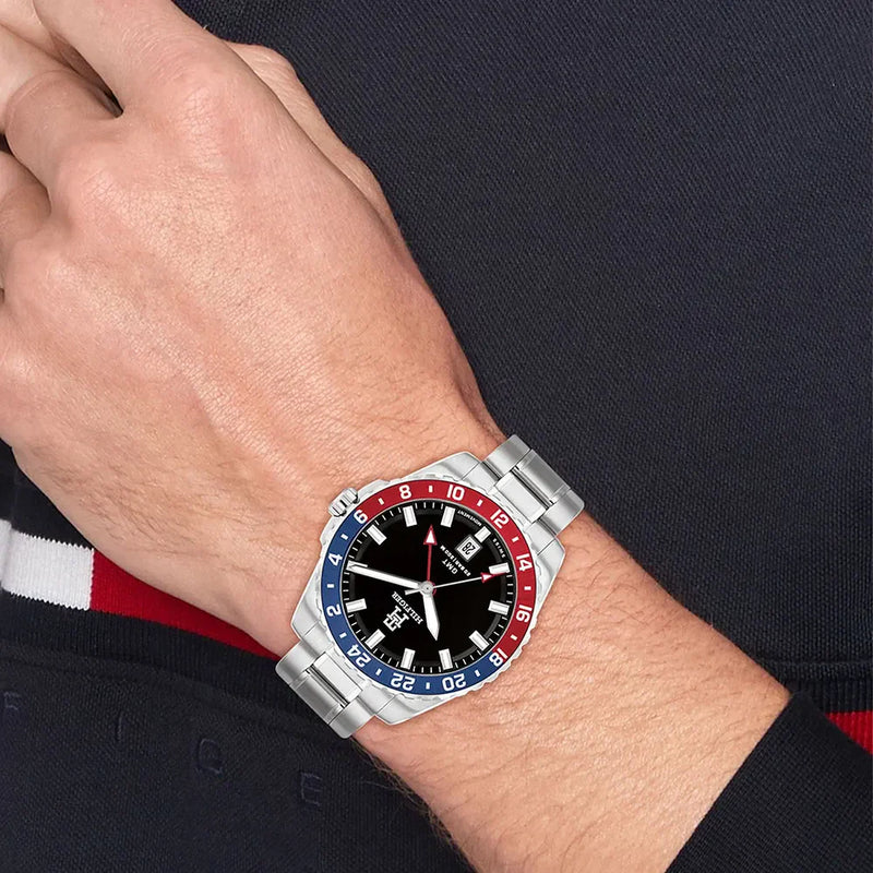 Tommy Hilfiger Men's Silver Watch, Black Dial | Sku 1692158 by i-watch