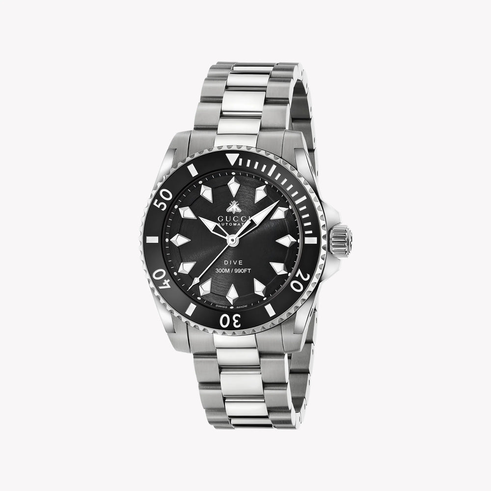 GUCCI YA136353 - ELEGANT SILVER TIMEPIECE WITH BOLD BLACK DIAL - MEN'S WATCH