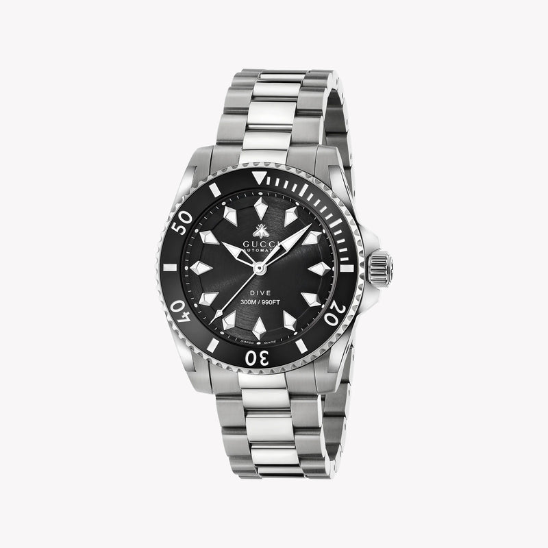 GUCCI YA136353 - ELEGANT SILVER TIMEPIECE WITH BOLD BLACK DIAL - MEN'S WATCH