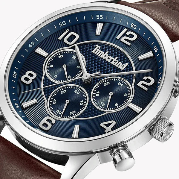 Timberland Men's Silver & Brown Leather Watch, Blue Dial | Tdwgf0042101 by i-watch