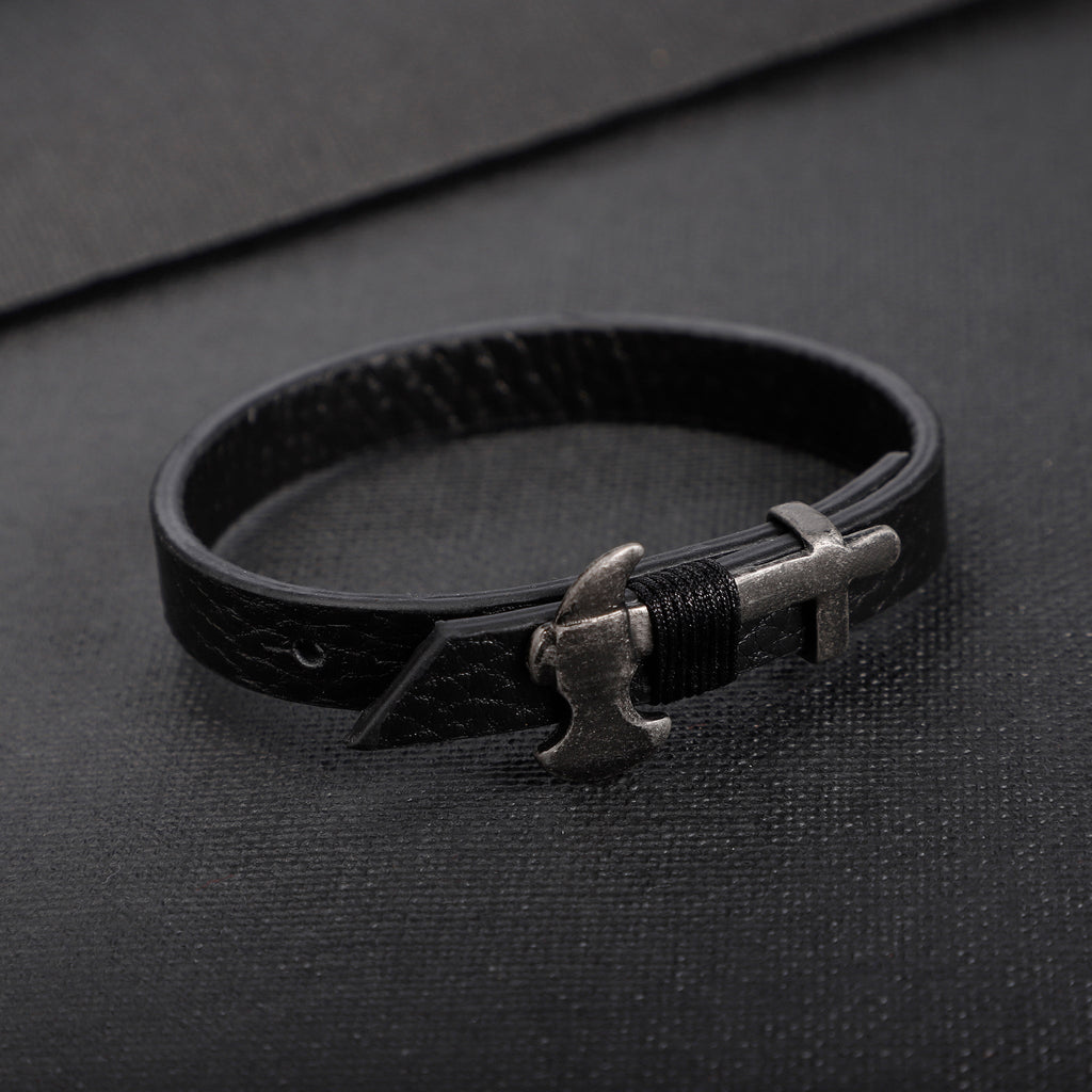 Zink Men's Black Stainless Steel & Leather Bracelet | Zjbc045b