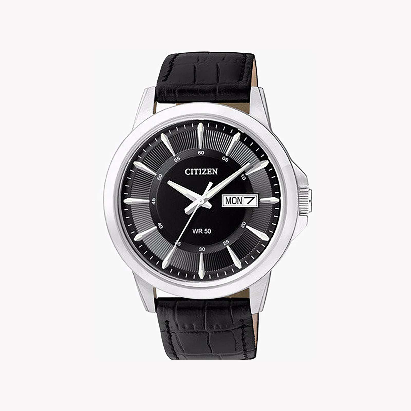 Citizen Men's Silver Stainless Steel Watch, Black Leather | Bf2011-01e by i-watch
