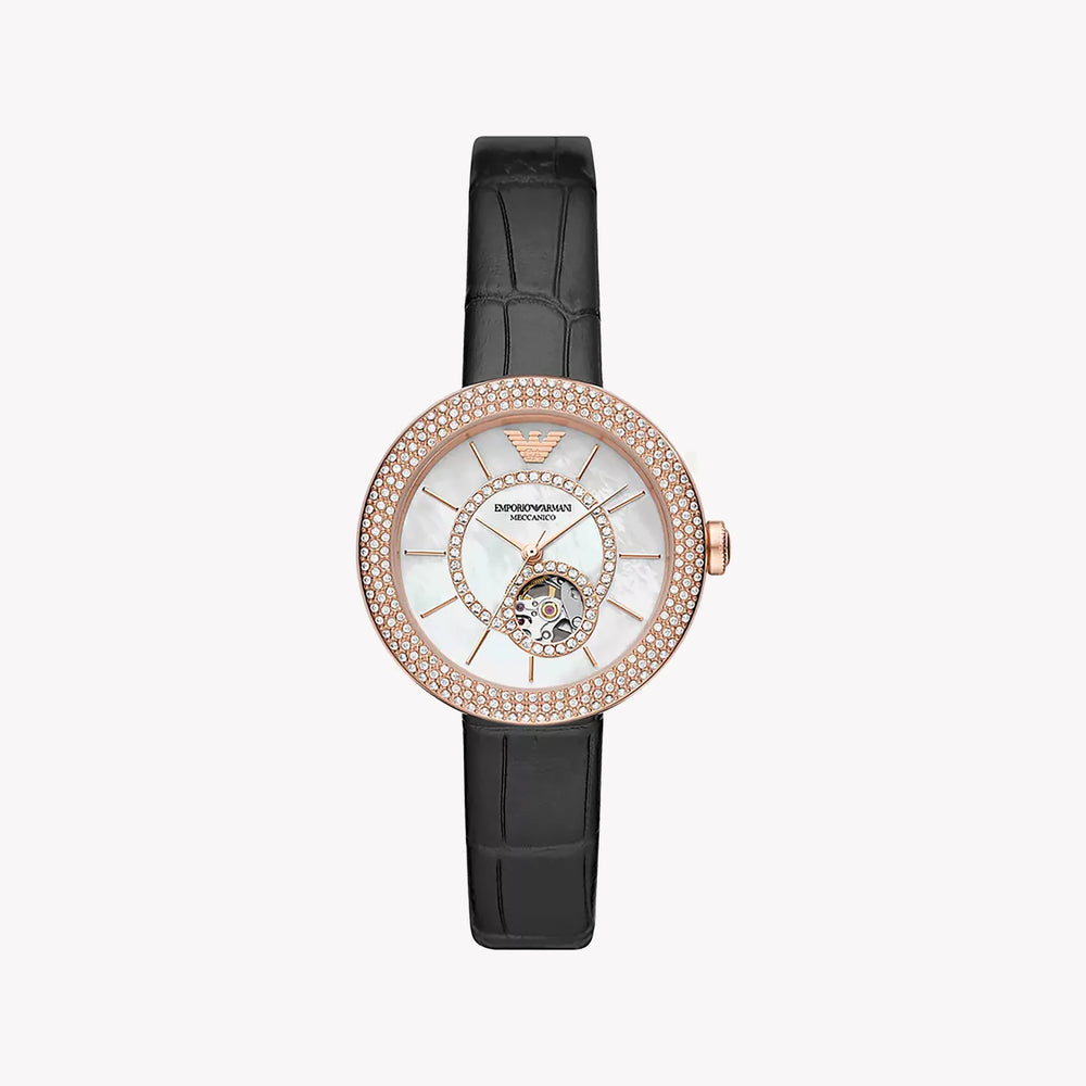 Emporio Armani Women's Rose Gold Watch, Black Leather | Ar60066 by i-watch