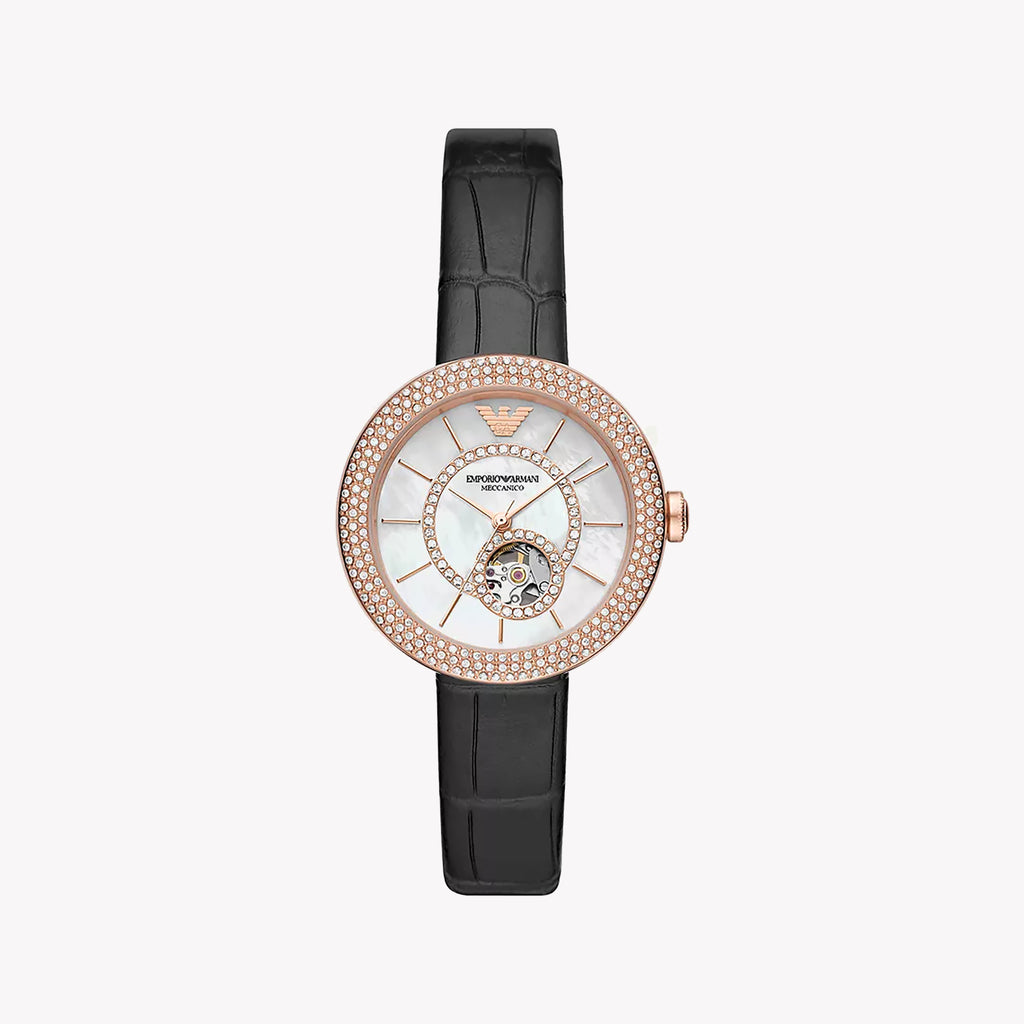 EMPORIO ARMANI AR60066 - ELEGANT ROSE GOLD WOMEN'S WATCH WITH BLACK LEATHER BAND