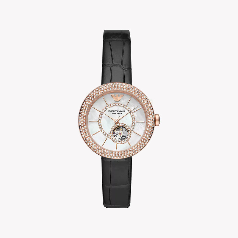 Emporio Armani Women's Rose Gold Watch, Black Leather | Ar60066 by i-watch