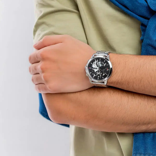 Tommy Hilfiger Men's Silver Watch, Black Dial | 1710477 by i-watch