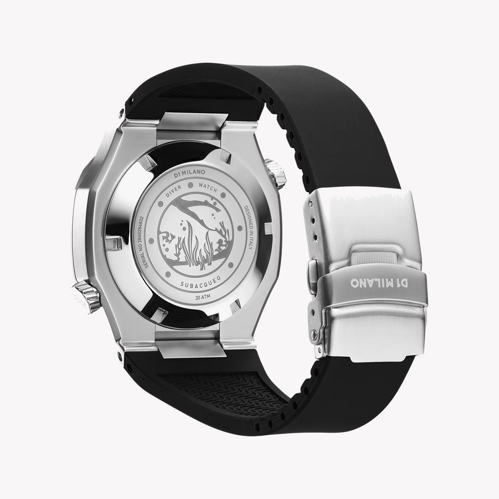 D1 MILANO Men's Silver Stainless Steel, Black Silicone | D1-DVRJ03 by i-watch