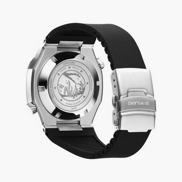 D1 MILANO Men's Silver Stainless Steel, Black Silicone | D1-DVRJ03 by i-watch