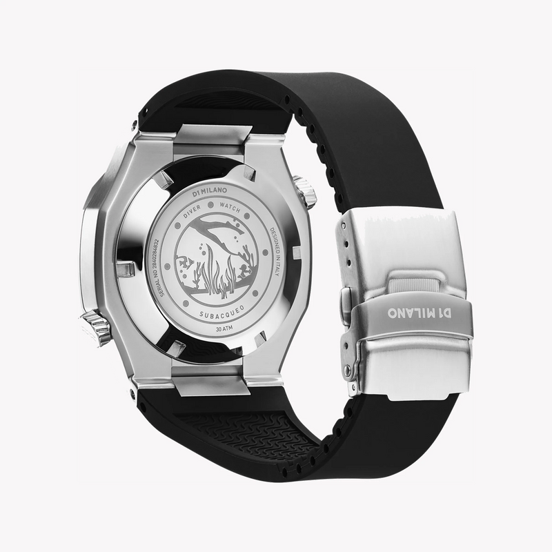 D1 MILANO Men's Silver Stainless Steel, Black Silicone | D1-DVRJ03 by i-watch