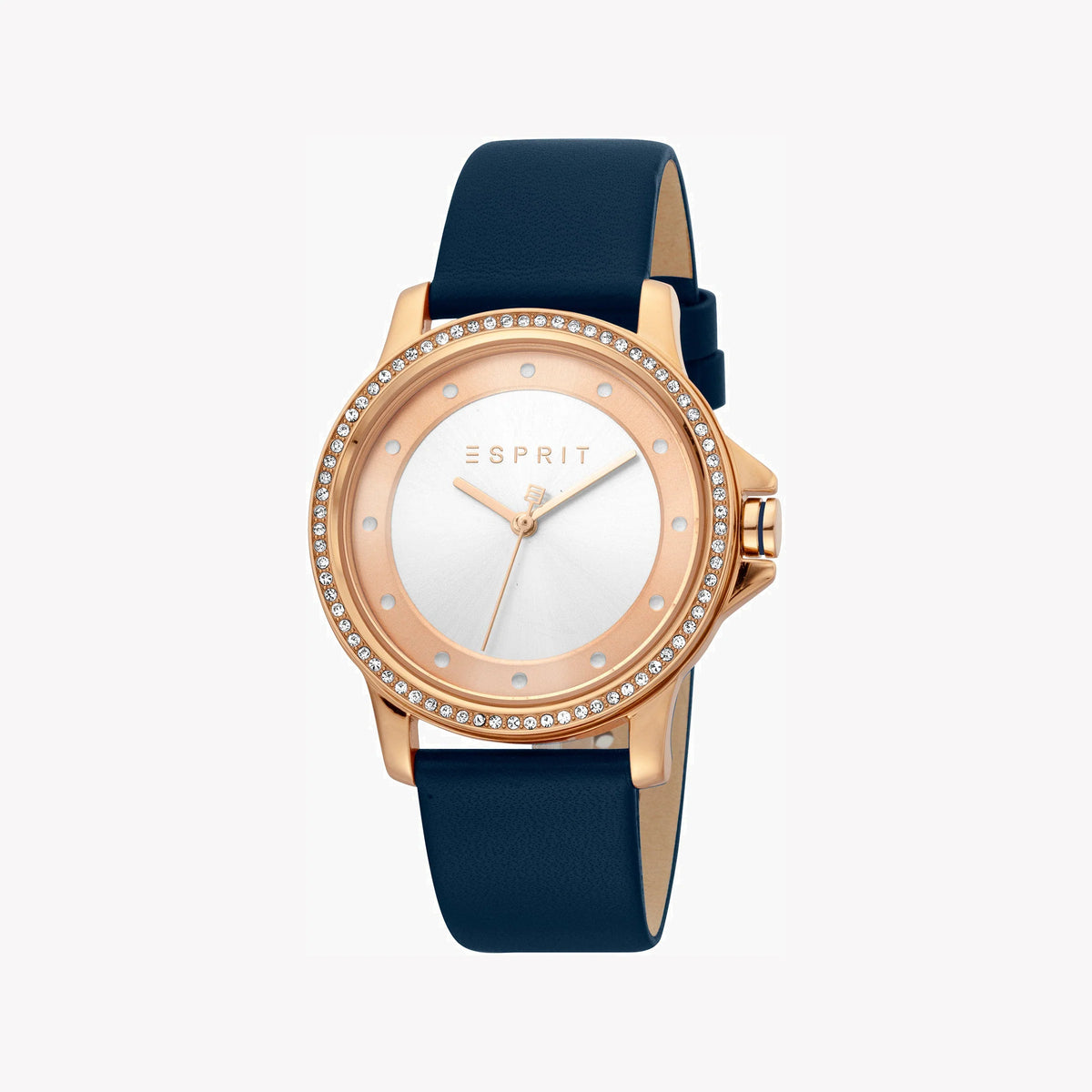 ESPRIT Women's Watch with Rose Gold Stainless Steel Case and Blue Leather Band