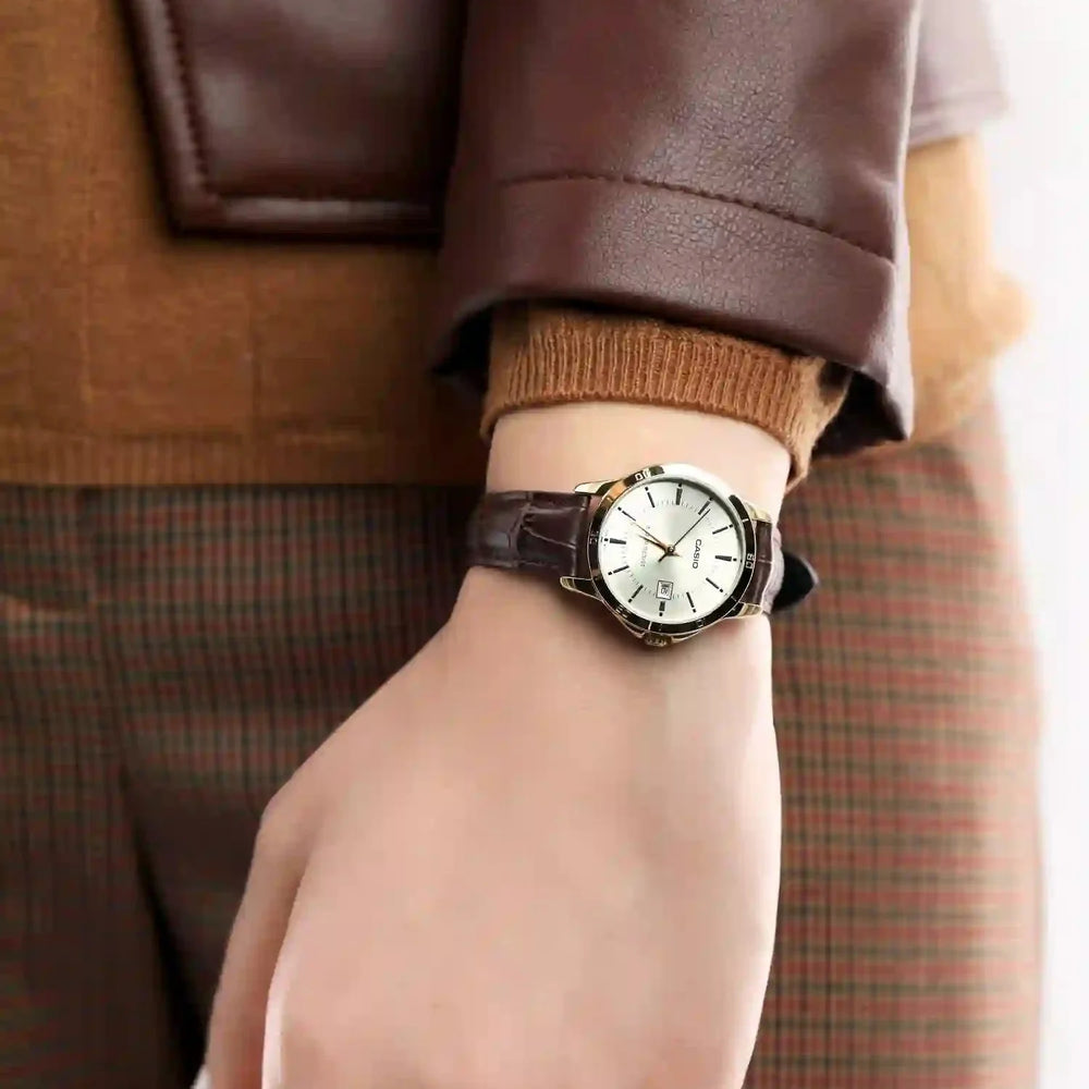 Casio Women's Gold Watch, Brown Leather Band | Ltp-V004gl-9audf by i-watch