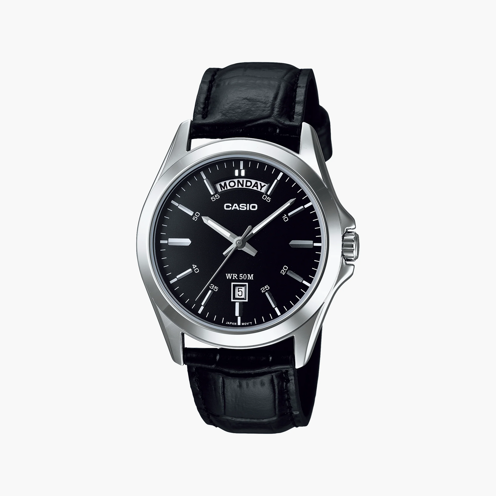 Casio Men's Silver Stainless Steel, Black Leather | Mtp-1370l-1avdf by i-watch