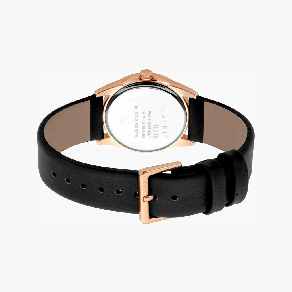 ESPRIT Women's Watch with Rose Gold Stainless Steel Case and Black Leather Band-i-Watch-3
