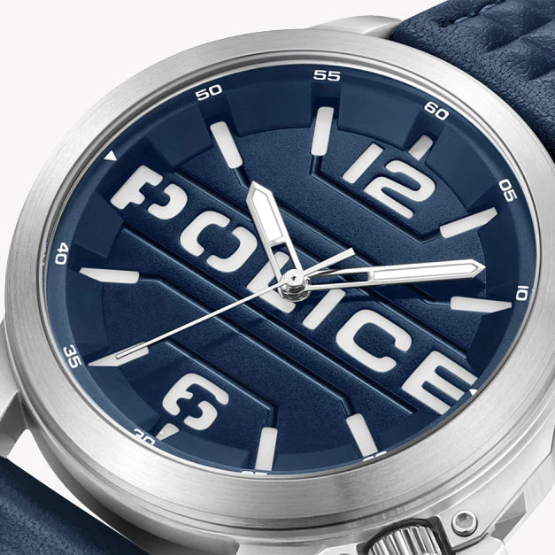 Police Men's Silver Watch, Blue Leather Band | Pewjd0021702 by i-watch