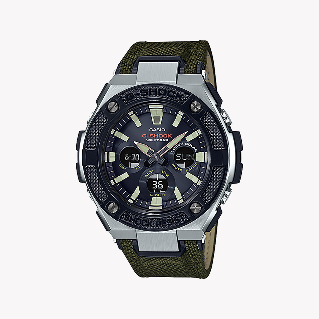 G-SHOCK GST-S330AC-3ADR ADVENTURER - SPORTY ELEGANCE UNLEASHED Men's Watch with Green Fabric Band and Black Dial
