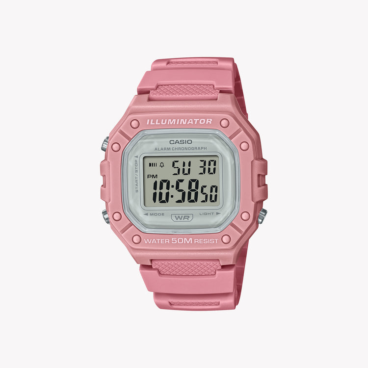 Casio Unisex Pink Resin Watch, Digital Display | W-218HC-4AV