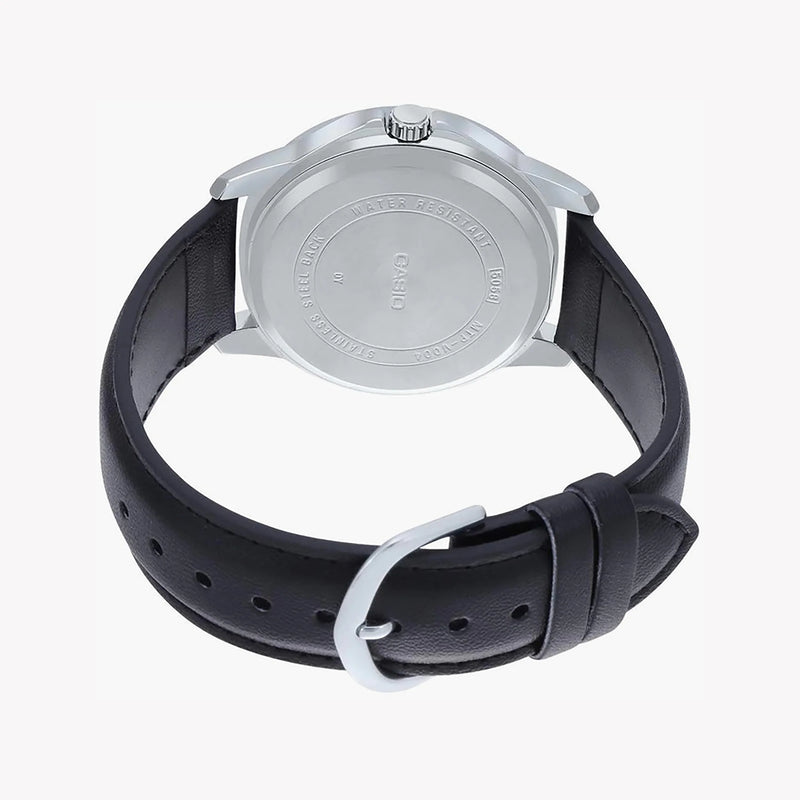 Timeless Elegance Men's Silver Watch, Black Leather | Mtp-V004l-1budf by i-watch