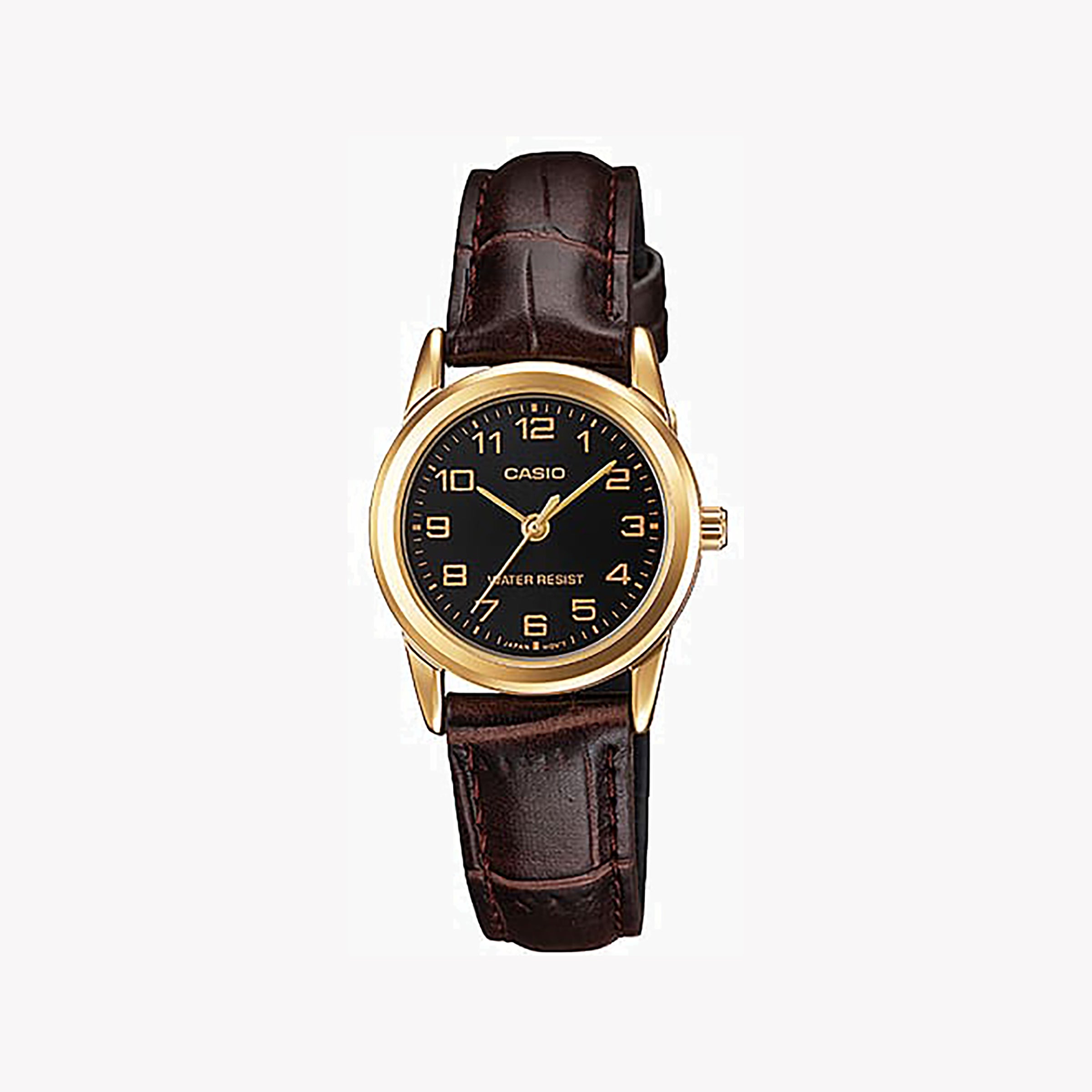 CASIO Women's Watch with Gold Stainless Steel Case and Brown Leather Band