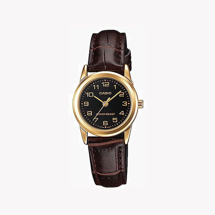 Casio Women's Gold Stainless Steel, Brown Leather | LTP-V001GL-1B