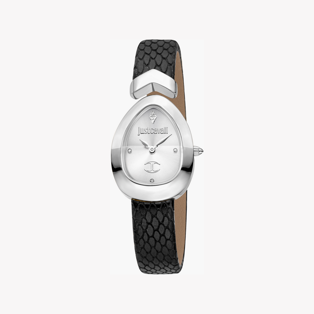 "Just Cavalli JC1L321L0015 Women’s Chic Statement Watch - Bold Silver Dial & Stylish Leather Band"