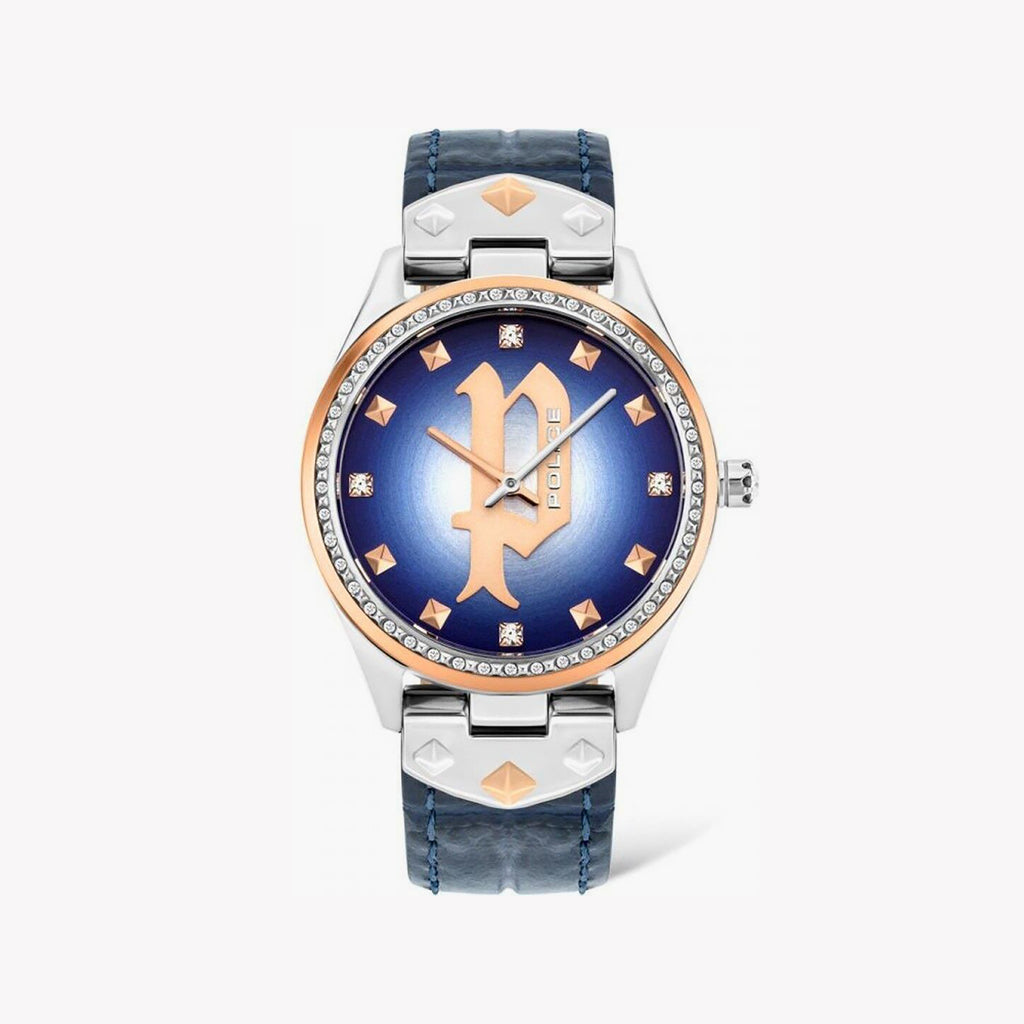 POLICE PL-16029MSTR_03 ELEGANCE REDEFINED - Women’s Chic Silver & Blue Leather Watch