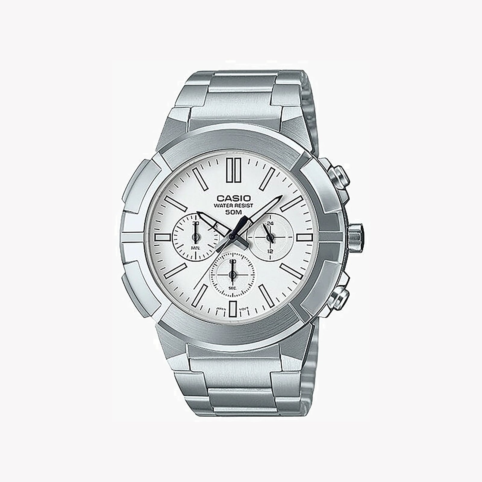 Casio Mtp-E500d-7avdf - Sporty Elegance Men’S Watch With Sleek Silver Band And White Dial by i-watch