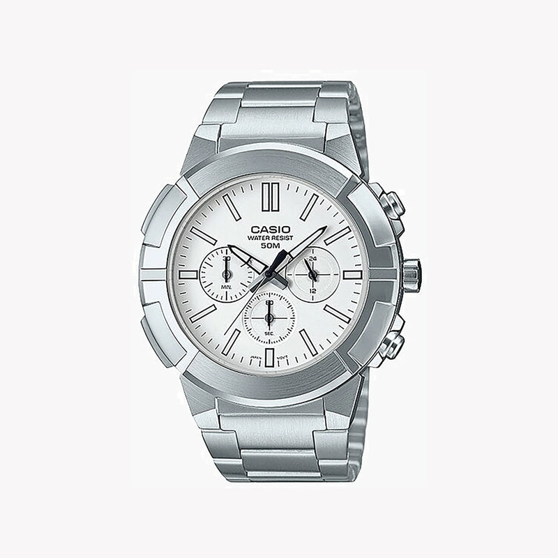 Casio Mtp-E500d-7avdf - Sporty Elegance Men’S Watch With Sleek Silver Band And White Dial by i-watch