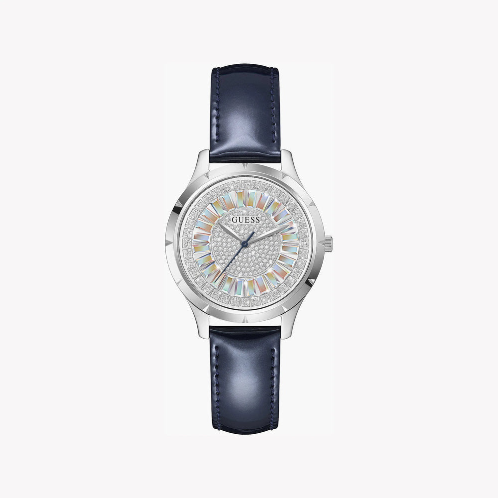Guess Women's Silver & Blue Leather Watch, White Dial | Gw0299l1 by i-watch