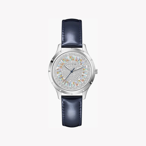 Guess Women's Silver & Blue Leather Watch, White Dial | Gw0299l1 by i-watch
