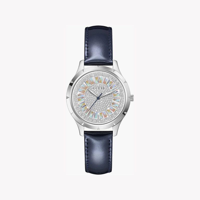 Guess Women's Silver & Blue Leather Watch, White Dial | Gw0299l1 by i-watch