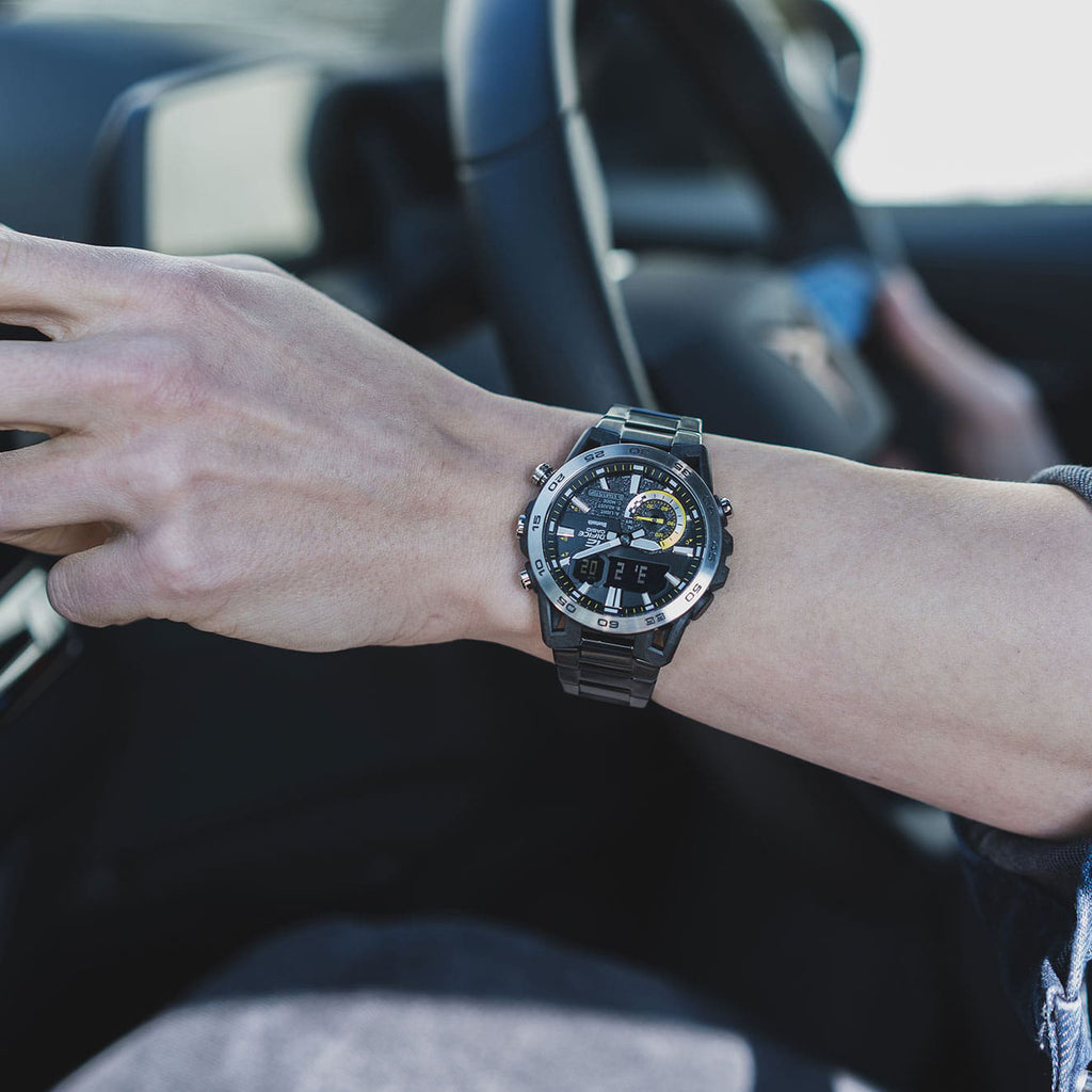 Edifice Men's Black Stainless Steel Watch, Black Dial | Ecb-40dc-1aef