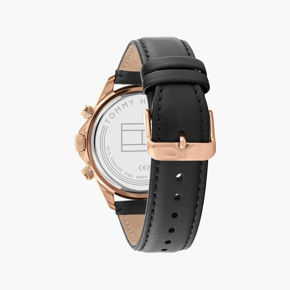 Tommy Hilfiger Men's Rose Gold Watch, Black Leather | 1792016 by i-watch