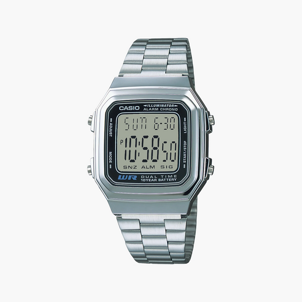 Casio Unisex Silver Stainless Steel Watch, Silver Dial | A178wa-1a