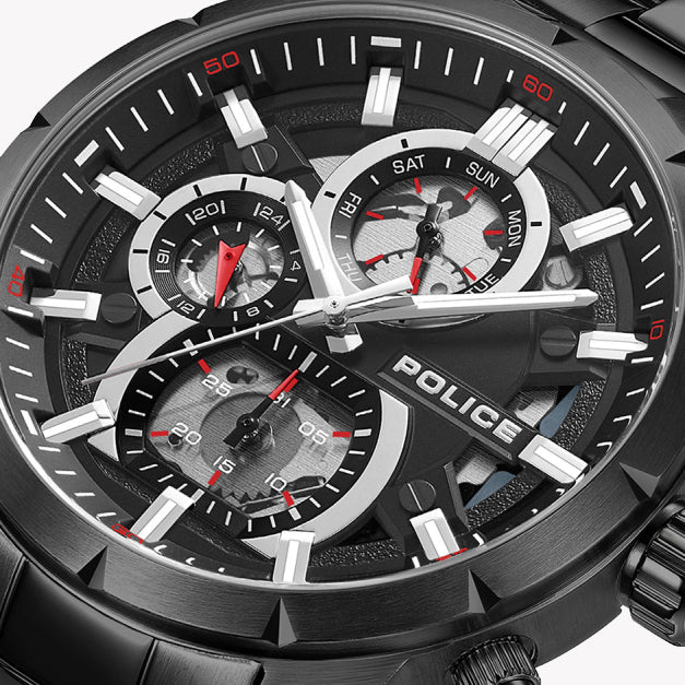 Police Men's Black Stainless Steel Watch, Multicolour Dial | Pewjk0021806 by i-watch